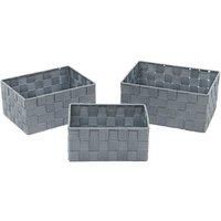 JVL Vichy Rect Nylon Storage Baskets, Set of 3, Grey