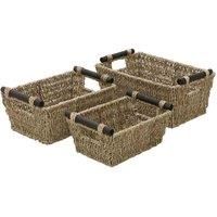 JVL Seagrass Set of 3 Tapered Storage Baskets with Wooden Handles