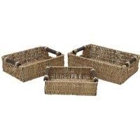 Jvl Seagrass Set Of 3 Rectangular Storage Baskets With Wooden Handles