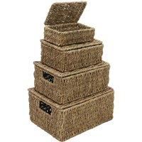 JVL Seagrass Set of 4 Rectangular Lidded Storage Baskets