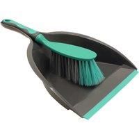 JVL 20-039GY Rubber Grip Dustpan and Bristle Brush Set, Grey/Turquoise