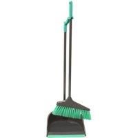 JVL Long Handle Dustpan and Bristle Brush Set, Grey/Turquoise