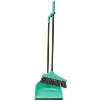 JVL Long Handle Dustpan and Bristle Brush Set, Turquoise/Grey