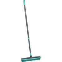 JVL Indoor Extendable Rubber Bristle Brush Broom with Squeegee, Turquoise/Grey