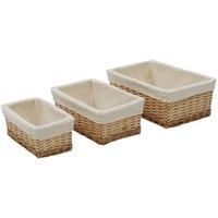 Jvl Handwoven Acacia Set Of 3 Rectangular Willow Storage Baskets With Lining Honey Finish