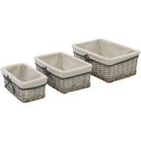 JVL Arianna Rectangular Willow Storage Basket, Set of 3, Grey Wash