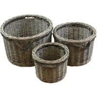 JVL Chunky Home Round Storage Baskets with Loop Handles Wood Natural Set of 3