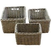 JVL Chunky Willow Rectangular Set of 3 Storage Baskets with Handles Home Kitchen