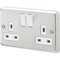 MK Contoura 13A 2-Gang DP Switched Plug Socket Grey with White Inserts (926RG)