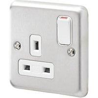MK Contoura 13A 1-Gang DP Switched Plug Socket Brushed Stainless Steel with White Inserts (475RG)