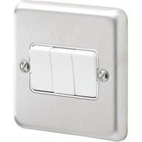 MK Contoura 10A 3-Gang 2-Way Switch Brushed Stainless Steel with White Inserts (358RG)