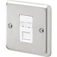 MK Contoura Master Telephone Socket Brushed Stainless Steel with White Inserts (542RG)