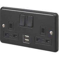 MK Contoura 13A 2-Gang DP Switched Socket + 2A 2-Outlet Type A USB Charger Black with Colour-Matched Inserts (726RG)