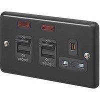 MK Contoura 45A 2-Gang DP Cooker Switch & 13A DP Switched Socket Black with Neon with Colour-Matched Inserts (920RG)