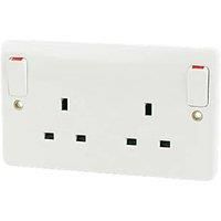 MK Logic Plus K2746 WHI 13A Double Pole Switchsocket w/out rockers, 2 Gang