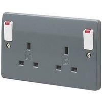 MK Logic Plus 13A 2-Gang DP Switched Plug Socket Grey with Neon with White Inserts (224FF)