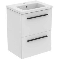 Ideal Standard i.life S Wall Hung Vanity Unit with Black Handles & Basin Matt White 500mm x 375mm x 665mm (510HM)