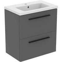 Ideal Standard i.life S Wall Hung Vanity Unit with Black Handles & Basin Matt Grey 600mm x 375mm x 665mm (578HM)
