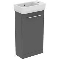 Ideal Standard I.life S Matt Quartz Grey Freestanding Guest Unit, 45Cm Right Hand Taphole Guest Basin And Chrome Handle Pack