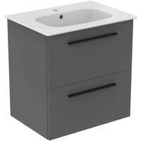 Ideal Standard i.life A Wall-Hung Vanity Unit with Black Handles & Basin Matt Grey 600mm x 440mm x 630mm (420HM)
