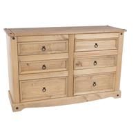 Corona Chest of Drawers Pine 6 Drawer Solid Pine Mexican Wax Finish Sideboard