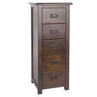 Core Products Five Drawer Narrow Chest, Metal and Wood Rich Dark Brown