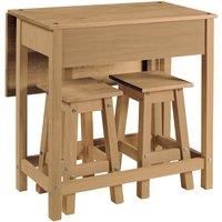 White Corona Breakfast Bar Table Set, Drop Leaf with 2 Stools, Pine White Dining