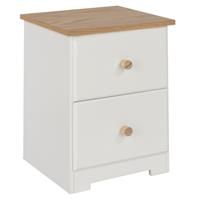 Core Products 2 Drawer Petite Bedside Cabinet, White with Oak Veneered Tops, 33x35x48.4 cm