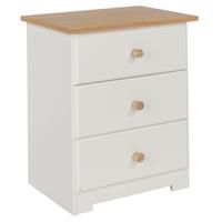 Core Products, Colorado 3 Drawer Bedside Cabinet, White with Oak Vaneer Top