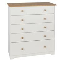 Core Products 5 Drawer Chest, Oak, Off White, 38 x 80 x 96.4 cm