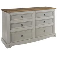 Corona Grey 6 Drawer Wide Chest, Mexican Waxed Pine, (W) 132cm (D) 43cm (H) 83cm