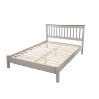 Double Grey Washed 4ft6 Slatted Low End Solid Pine Bedstead Bed Frame With Slats