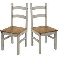Pair of 2 Dining Chairs Grey Waxed Solid Pine Wood Seat Kitchen Dining Room Set