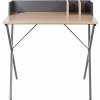 Loft Home Office Oak Study Desk Oak Effect Top With Grey Metal Cross Legs Oak