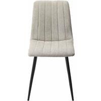 Pair Straight Stitched Light Grey Upholstered Kitchen Dining Chairs Metal Legs