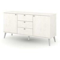 Augusta Curve Medium Sideboard with Two Doors and Three Drawers - White, White