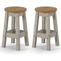 Corona Grey Pair Of Low Round Breakfast Stools, Grey