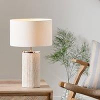 White Wash Wood Column Table Lamp