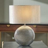 Sabina Silver Chrome Ceramic Table Lamp with Silver Taffeta Oval Shade