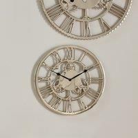 Silver Metal Cog Design Round Wall Clock