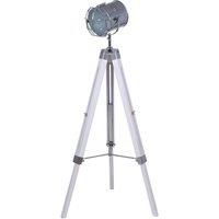 Pacific Lifestyle Wash and Silver Metal Tripod Floor Lamp, Chrome, Antique Wood