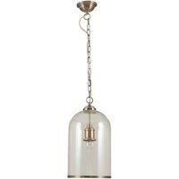 Cloche Clear Glass and Antique Brass Rimmed Pendant