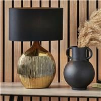 Gold Etched Ceramic Table Lamp, Gold