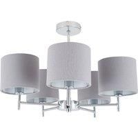 Silver Metal and Grey Linen 5 Arm Pendant