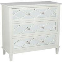 Ivory Mirrored Pine Wood 3 Drawer Wide Unit
