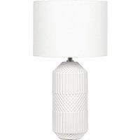 White Embossed Geo Tall Ceramic Table Lamp