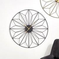 Celestial Black and Gold Metal Geo Design Round Wall Clock