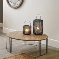 Atri Dark Wood and Black Metal Round Coffee Table