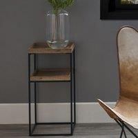 Natural Wood Veneer And Black Metal Side Table