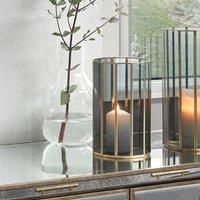 Glass and Brass Vase Grey Glass Panel Decorative Hurricane Vase Home Decor